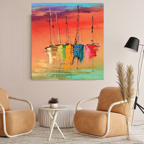 Sunset Boat Canvas schilderij