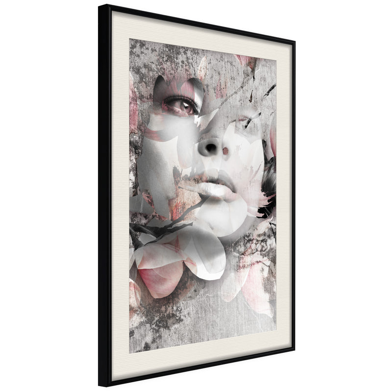 Poster - Lady in the Flowers  - zwart passepartout