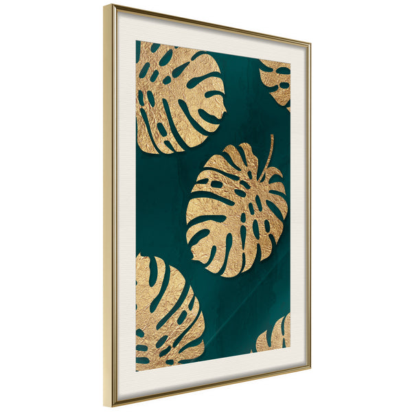 Poster - Gilded Monstera Leaves  - goud passepartout