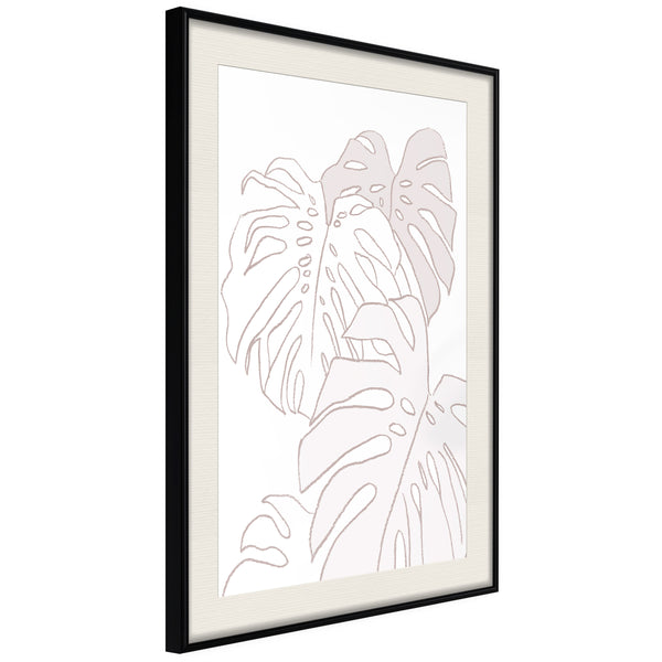 Poster - Beige Leaves  - zwart passepartout