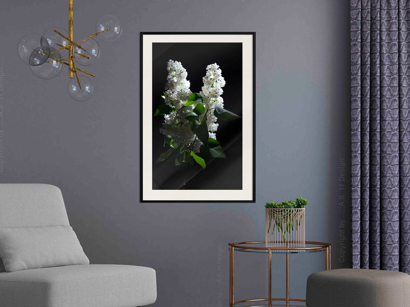 Poster - White Lilac  - zwart passepartout