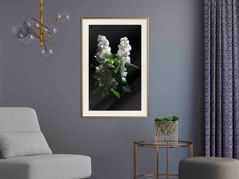 Poster - White Lilac  - goud passepartout