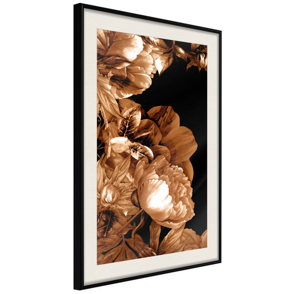 Poster - Summer Flowers in Sepia  - zwart passepartout