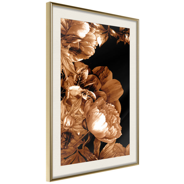 Poster - Summer Flowers in Sepia  - goud passepartout