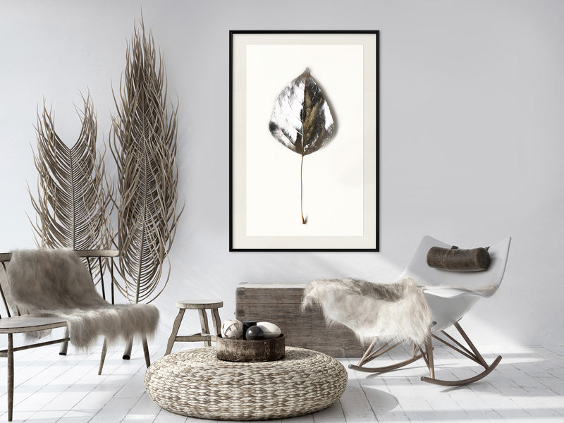 Poster - Silvery Leaf  - zwart passepartout