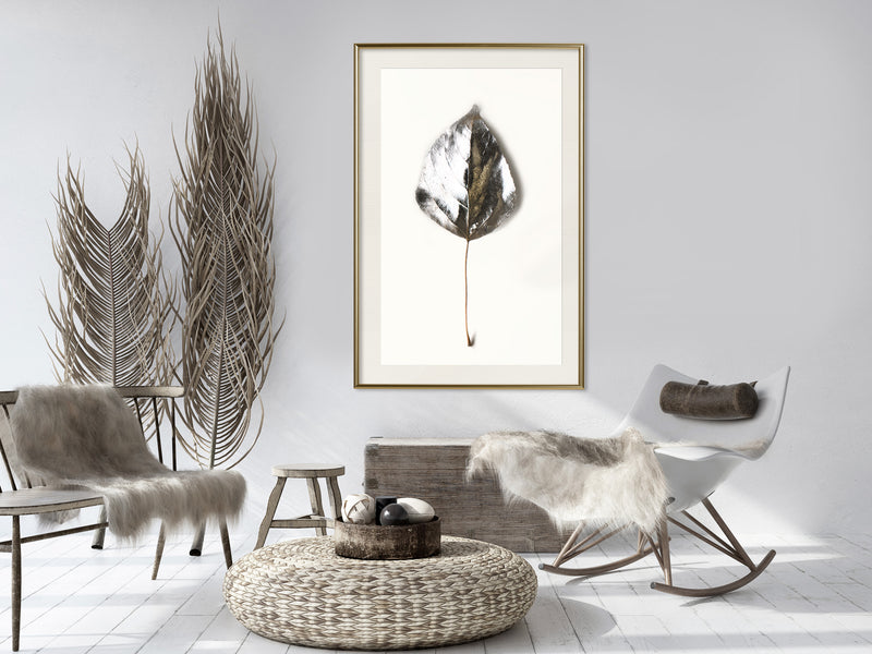 Poster - Silvery Leaf  - goud passepartout