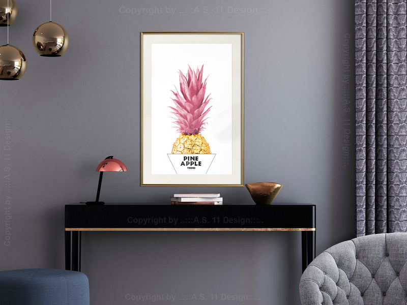 Poster - Trendy Pineapple  - goud passepartout