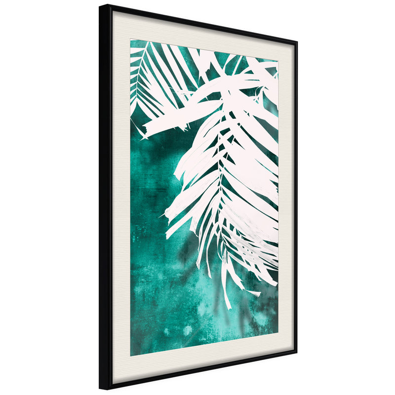 Poster - White Palm on Teal Background  - zwart passepartout