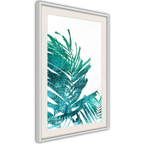 Poster - Teal Palm on White Background  - wit passepartout
