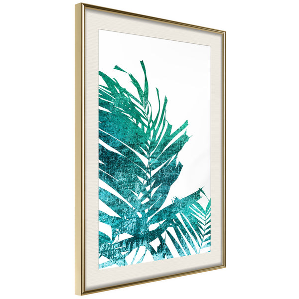 Poster - Teal Palm on White Background  - goud passepartout