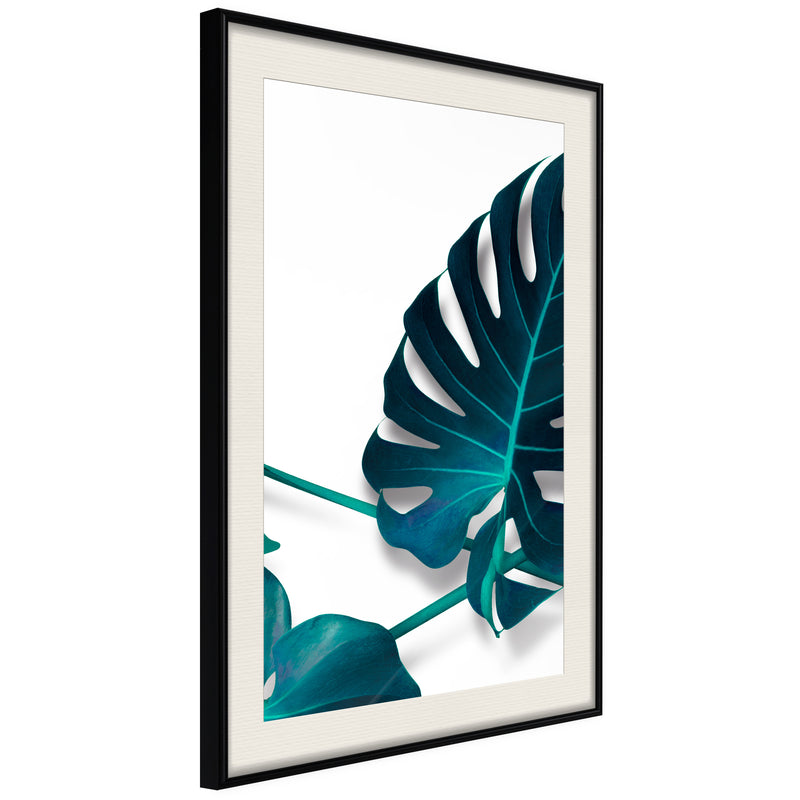 Poster - Turquoise Monstera I  - zwart passepartout