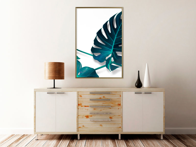 Poster - Turquoise Monstera I  - goud