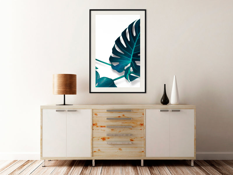 Poster - Turquoise Monstera I  - zwart passepartout