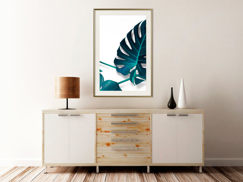 Poster - Turquoise Monstera I  - goud passepartout