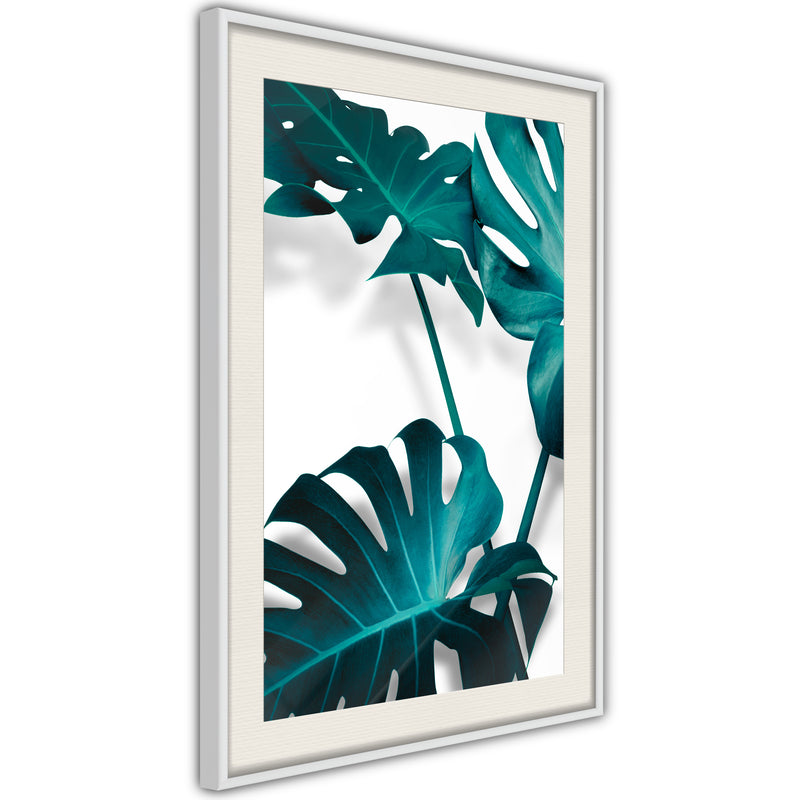 Poster - Turquoise Monstera II  - wit passepartout