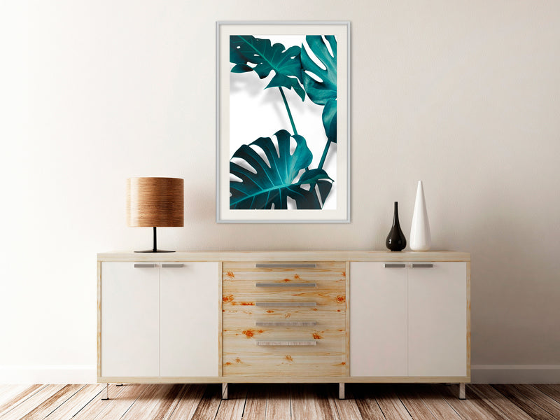 Poster - Turquoise Monstera II  - wit passepartout