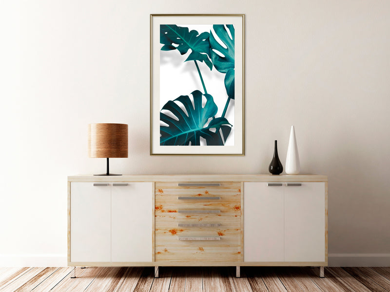 Poster - Turquoise Monstera II  - goud passepartout