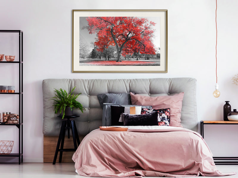 Poster - Red Tree  - goud passepartout