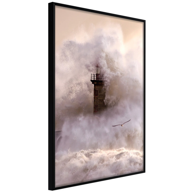 Poster - Lighthouse During a Storm  - zwart