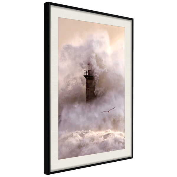 Poster - Lighthouse During a Storm  - zwart passepartout