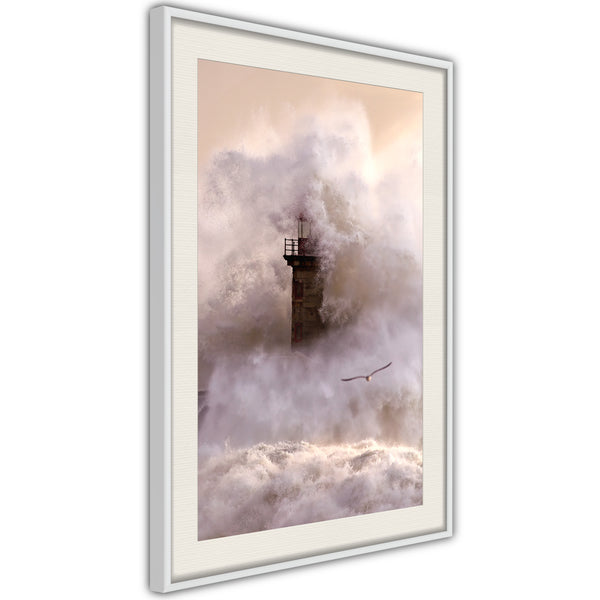 Poster - Lighthouse During a Storm  - wit passepartout