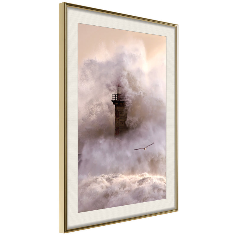 Poster - Lighthouse During a Storm  - goud passepartout