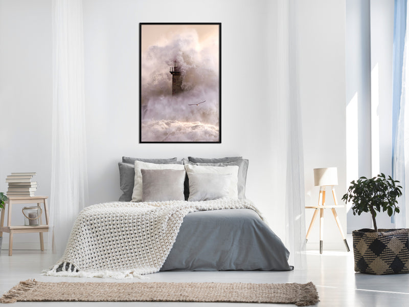 Poster - Lighthouse During a Storm  - zwart