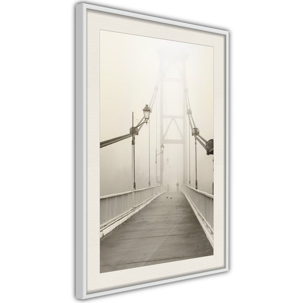 Poster - Bridge Disappearing into Fog  - wit passepartout