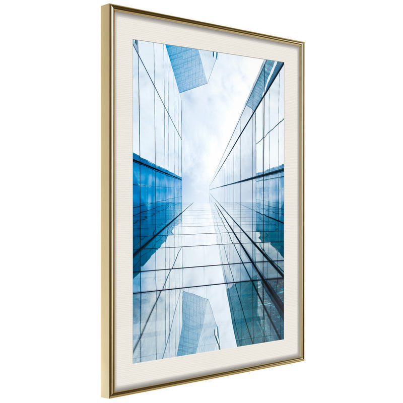 Poster - Steel and Glass (Blue)  - goud passepartout