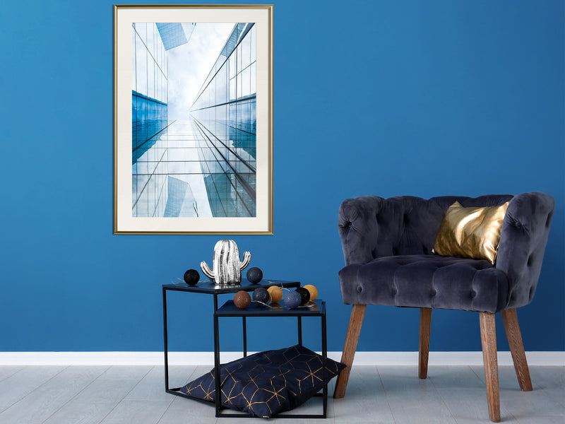 Poster - Steel and Glass (Blue)  - goud passepartout