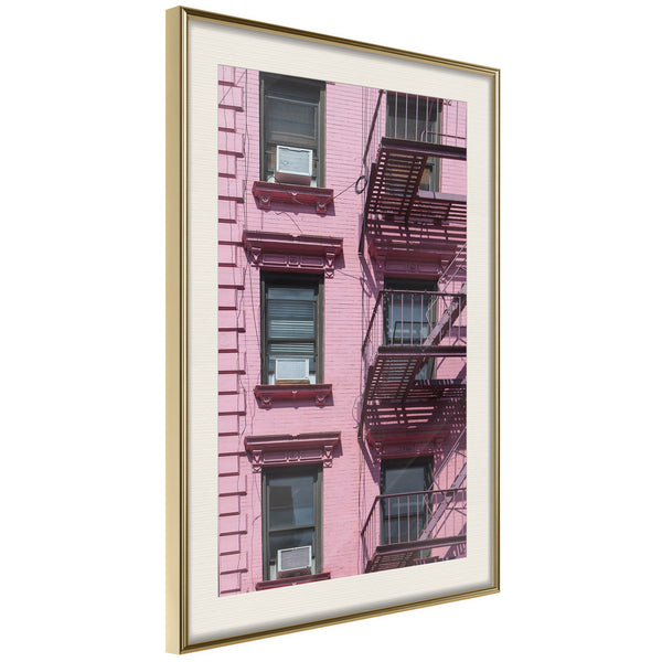 Poster - Pink Facade  - goud passepartout