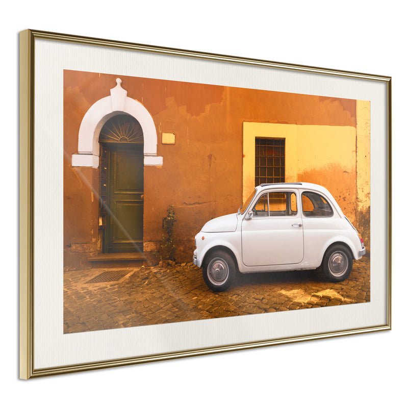 Poster - White Car  - goud passepartout