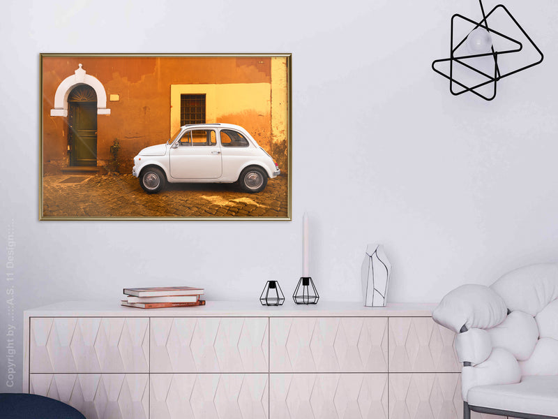 Poster - White Car  - goud