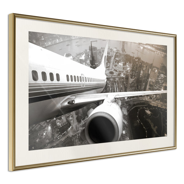 Poster - Plane Wing  - goud passepartout