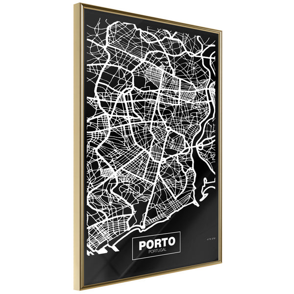 Poster - City Map: Porto (Dark)  - goud