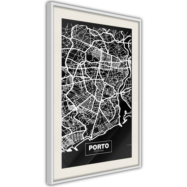 Poster - City Map: Porto (Dark)  - wit passepartout