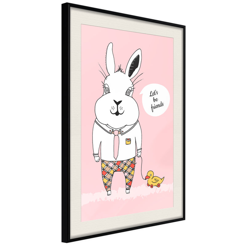 Poster - Friendly Bunny  - zwart passepartout