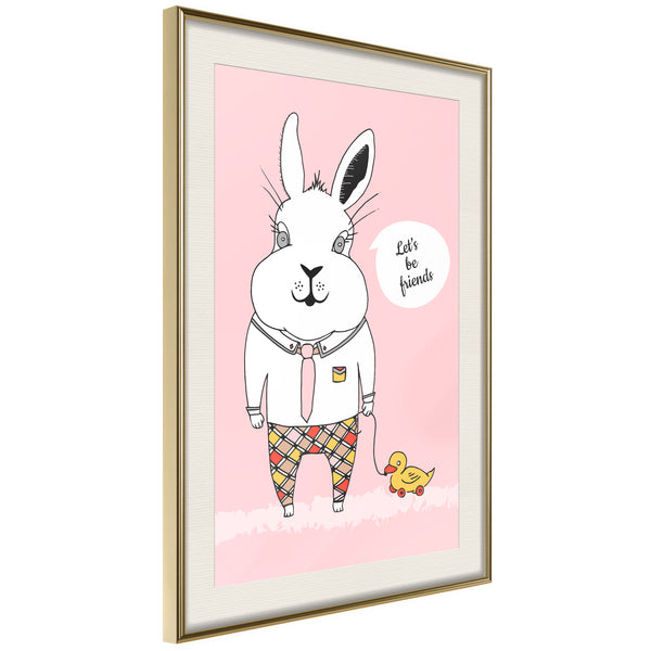 Poster - Friendly Bunny  - goud passepartout