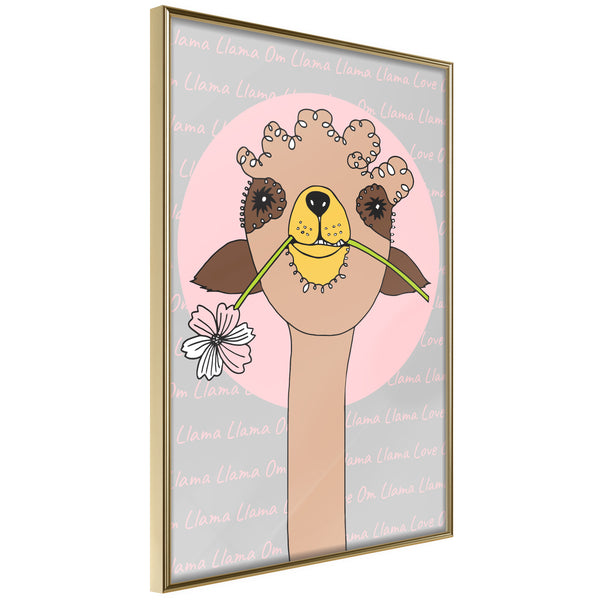 Poster - Cute Llama  - goud