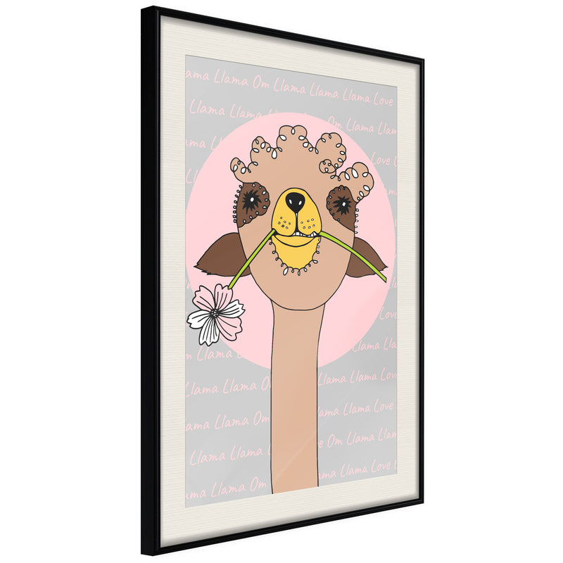 Poster - Cute Llama  - zwart passepartout