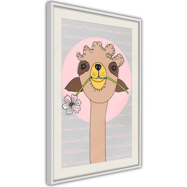 Poster - Cute Llama  - wit passepartout