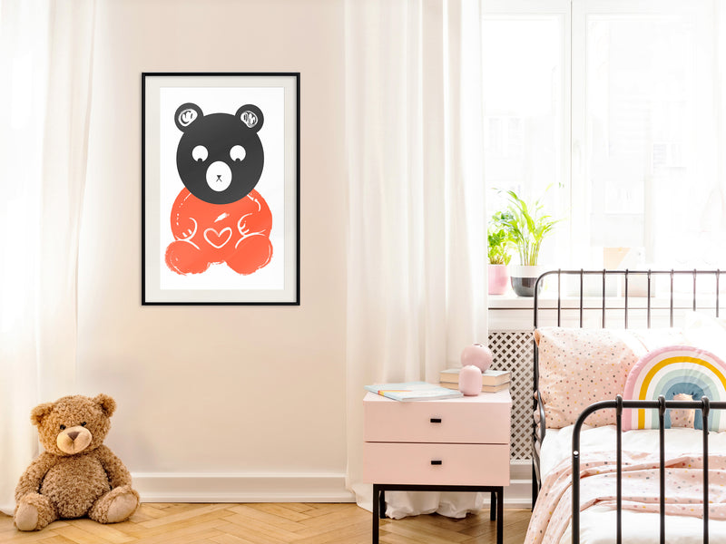 Poster - Teddy Bear in Love  - zwart passepartout