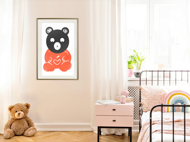 Poster - Teddy Bear in Love  - goud passepartout