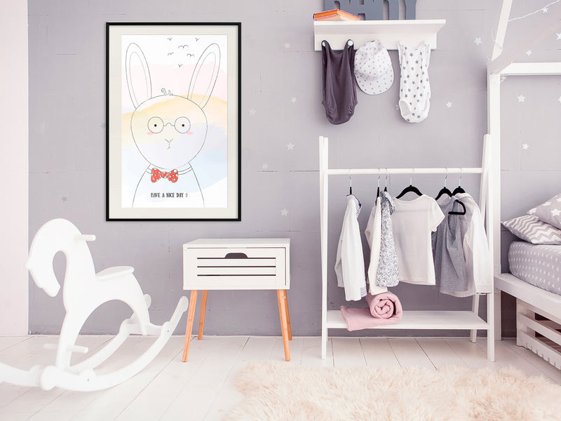 Poster - Polite Bunny  - zwart passepartout