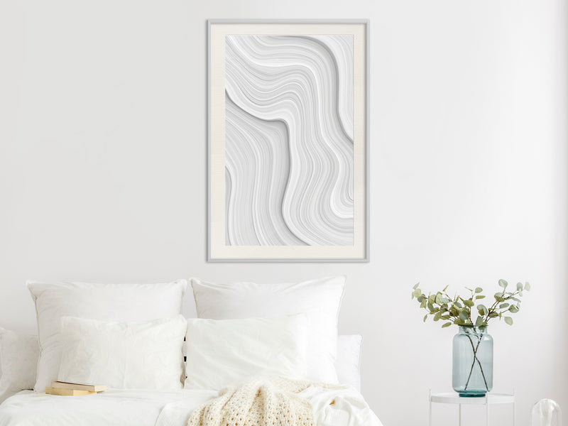 Poster - Snow Contour Lines  - wit passepartout