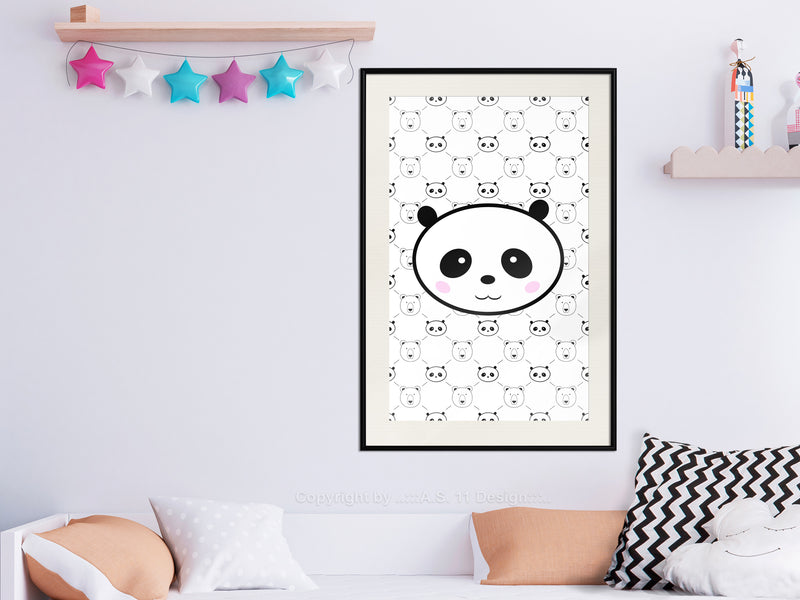 Poster - Panda and Friends  - zwart passepartout