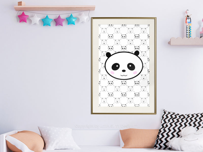 Poster - Panda and Friends  - goud passepartout