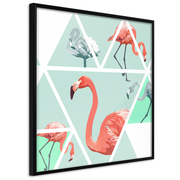 Poster - Tropical Mosaic with Flamingos (Square)  - zwart