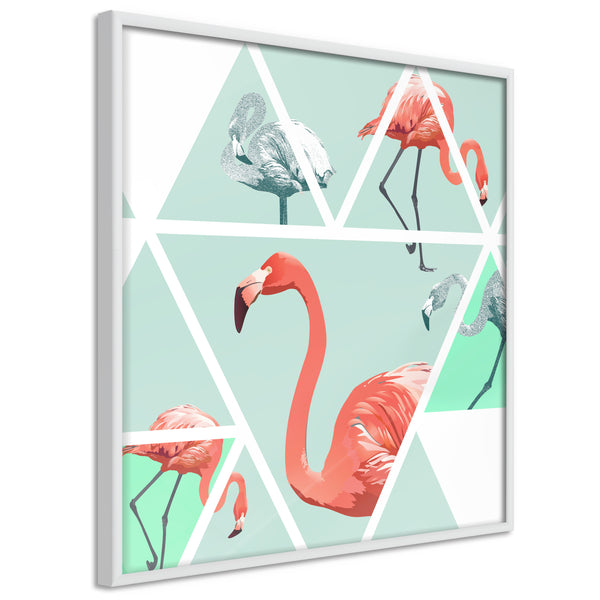 Poster - Tropical Mosaic with Flamingos (Square)  - wit