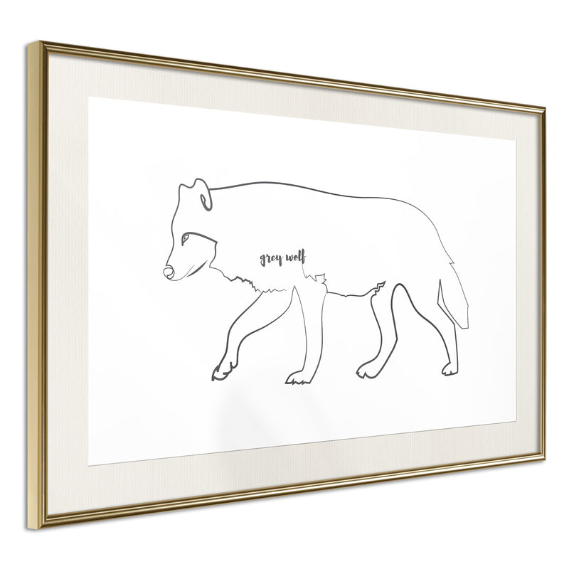 Poster - Grey Wolf  - goud passepartout